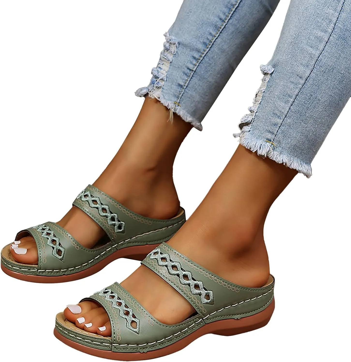 2025 Womens Sandals For Summer And Spring Comfortable Trendy Wedge Platform Arch Support Wide Width Flip Flops