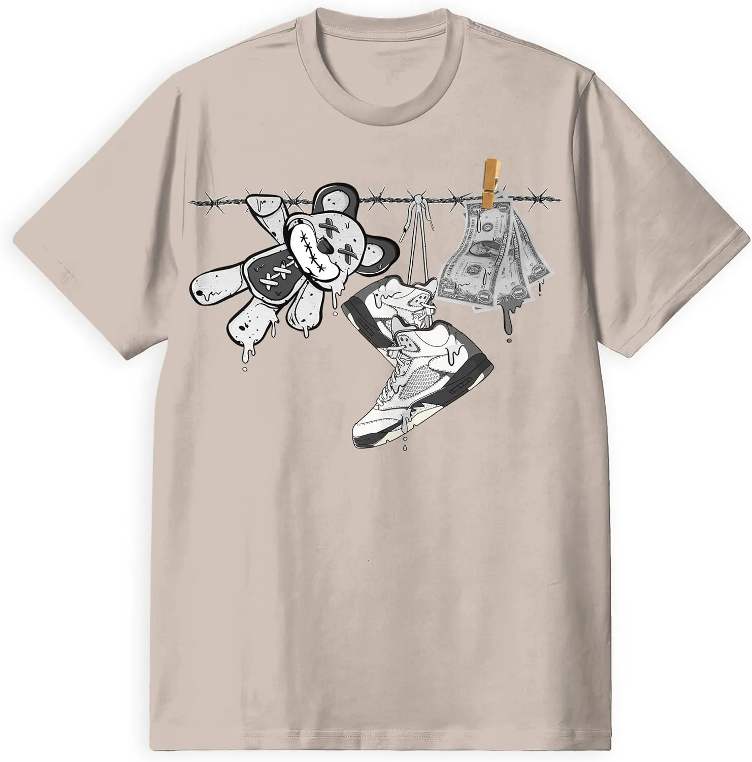 AJ 5 Reverse Metallic 5s Black White Shirt, Shoes Drip, Shirts Match Sneakers 2D Sand Sneaker T-Shirt Tee