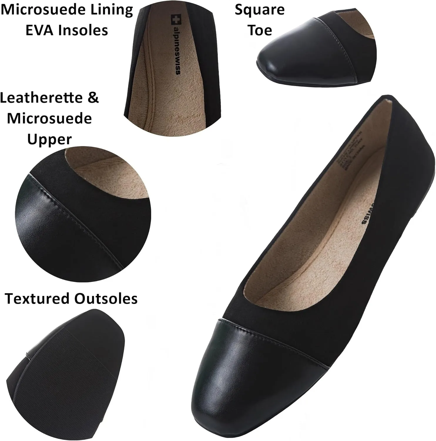 Alpine Swiss Tory Womens Square Toe Ballet Flats Cap Toe Slip On Comfort Shoes