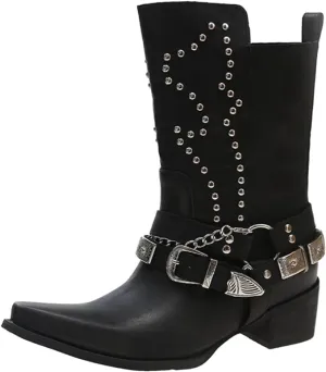 AMDBEL Wide Calf Boots for Women Low Heel Womens Fall Boots 2024 Punk Black Pointed Toe Boots Walking Booties Winter Shoes