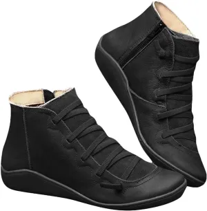 Ankle Boots For Women Arch Support Womens Low Heel Fashion Lace Up Zipper Booties Casual Walking Short Bootie Slip On Vintage Leather Ladies Sneaker Fall Winter Outdoor Flat Shoes
