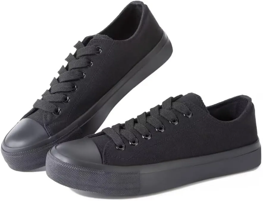 ANTLULU Womens Canvas Shoes Low Top and Lace up Fashion Casual Sneakers Black and White Classic