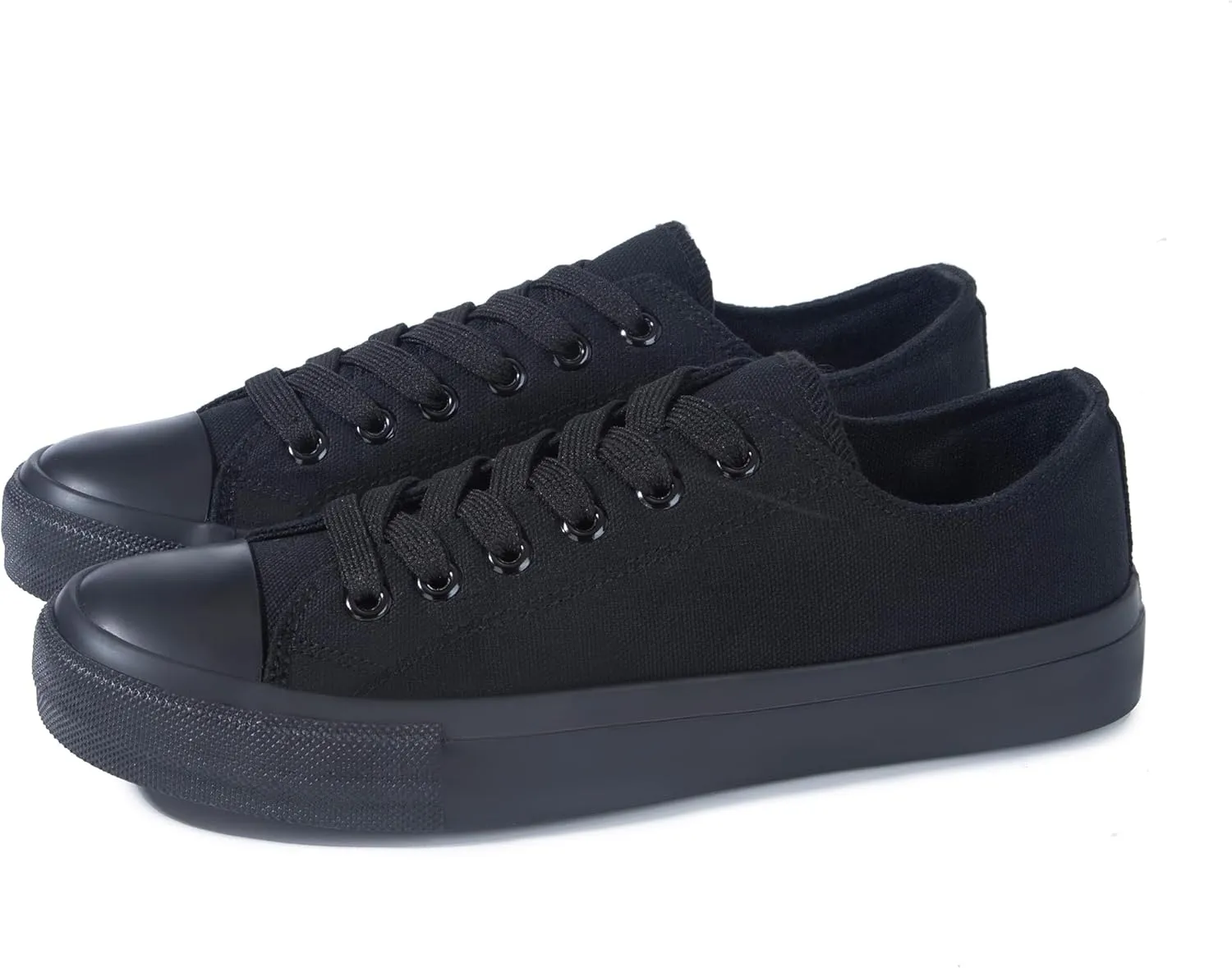 ANTLULU Womens Canvas Shoes Low Top and Lace up Fashion Casual Sneakers Black and White Classic