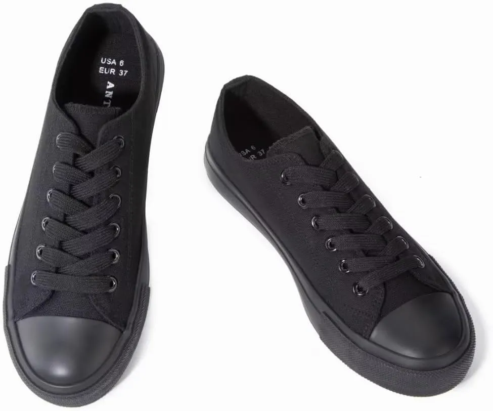ANTLULU Womens Canvas Shoes Low Top and Lace up Fashion Casual Sneakers Black and White Classic