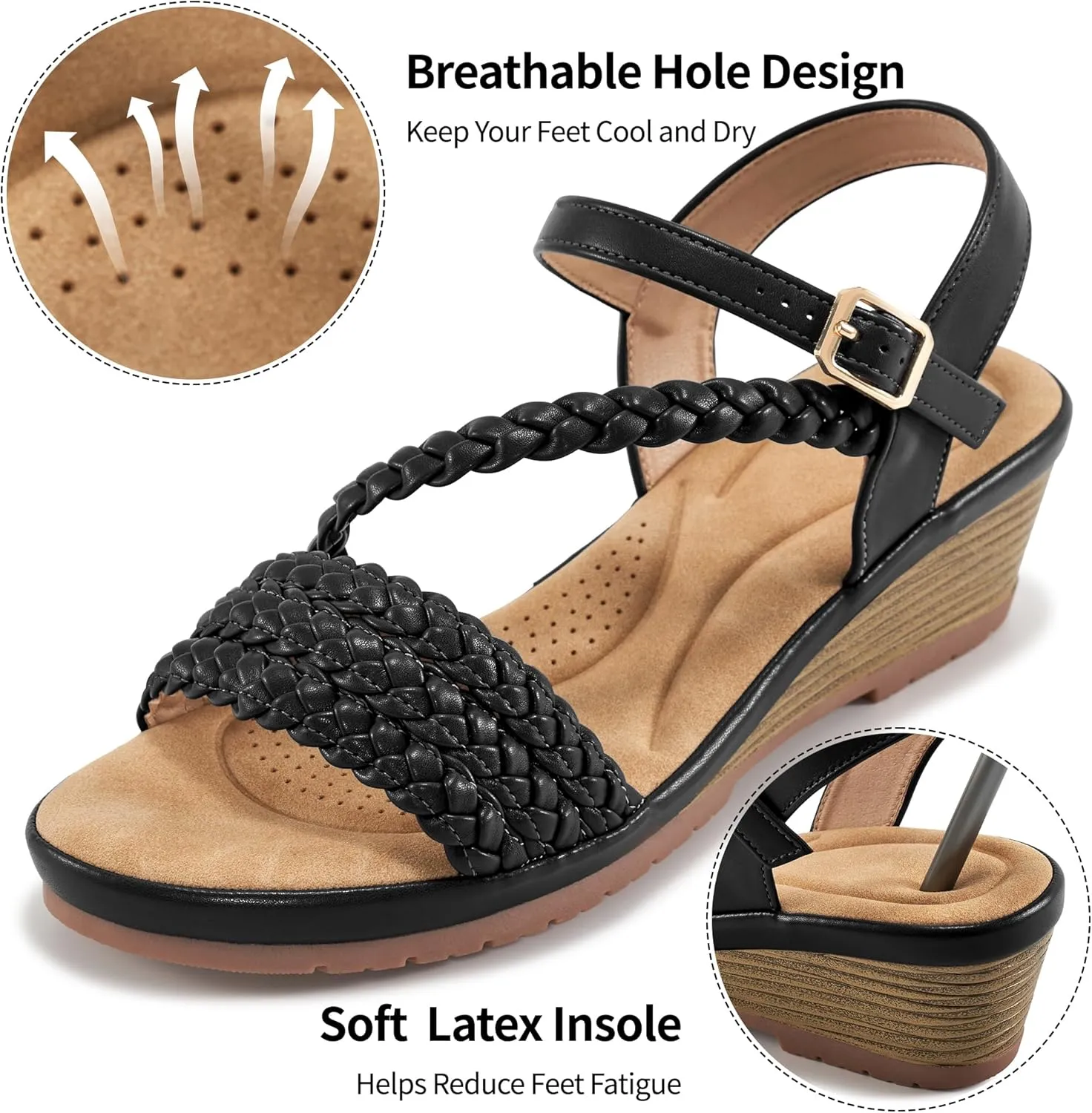 Aomigoct Wedge Sandals for Women Dressy: Comfortable Strappy Womens Platform Sandals - Casual Summer Wedding Walking Shoes