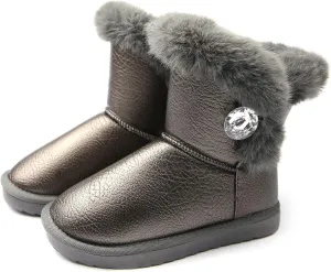 Apawwa Girls and Boys Boots Fur Lined Slip-On Warm Girls Snow Boots Waterproof Kids Winter Boots Stylish Kids Walking Boots（Size 5.5 Toddler to Size 3 Big Kid）