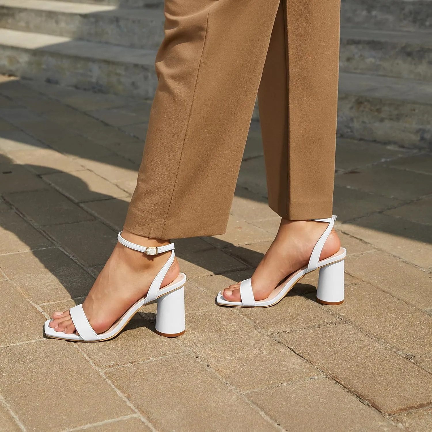 Athlefit Chunky Heels for Women Block Heeled Sandals Square Toe Ankle Strap Fashion High Heels for Prom