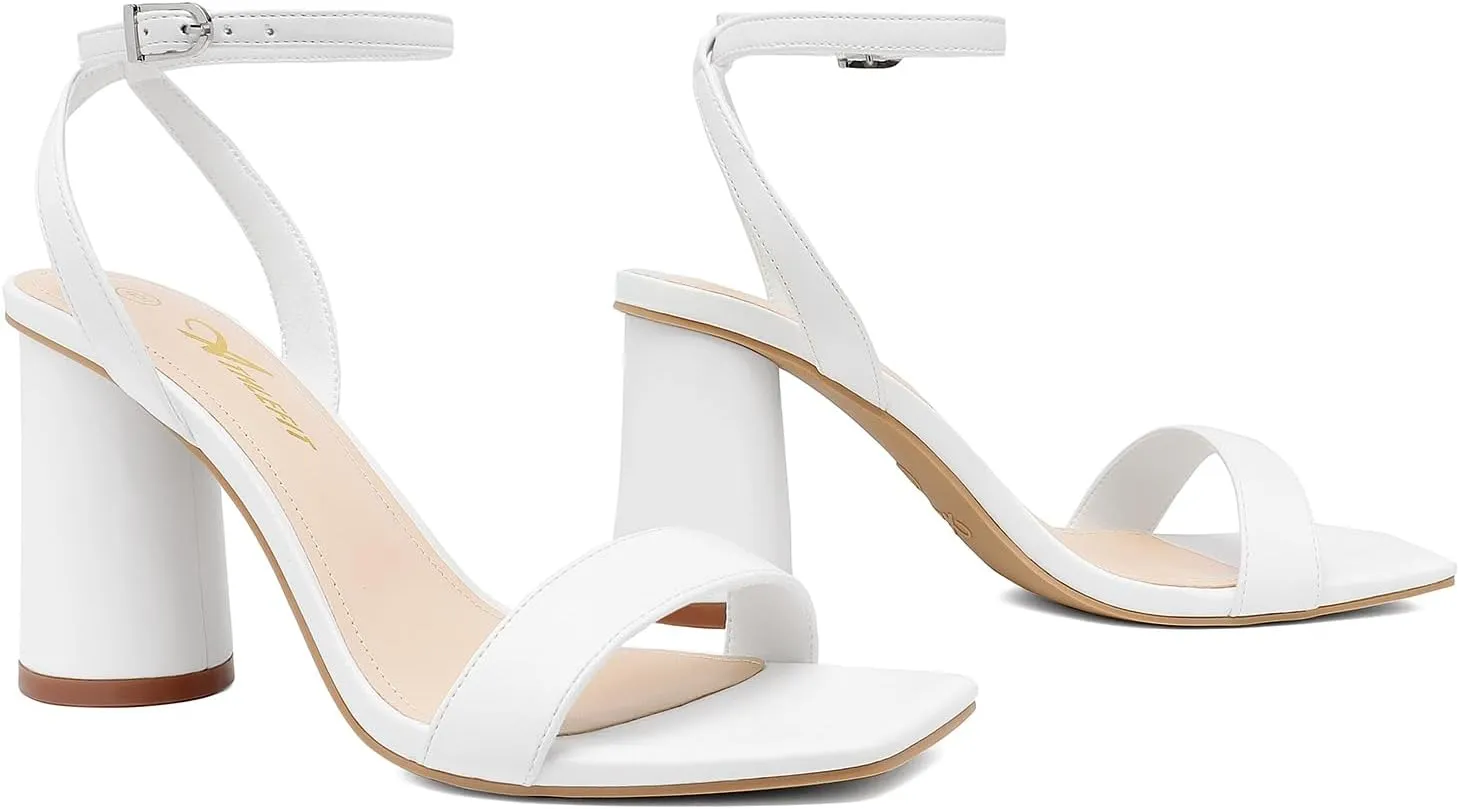 Athlefit Chunky Heels for Women Block Heeled Sandals Square Toe Ankle Strap Fashion High Heels for Prom