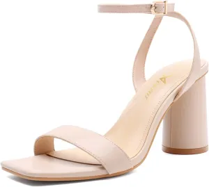 Athlefit Chunky Heels for Women Block Heeled Sandals Square Toe Ankle Strap Fashion High Heels for Prom