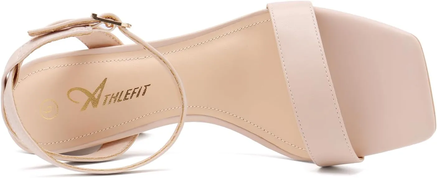 Athlefit Chunky Heels for Women Block Heeled Sandals Square Toe Ankle Strap Fashion High Heels for Prom