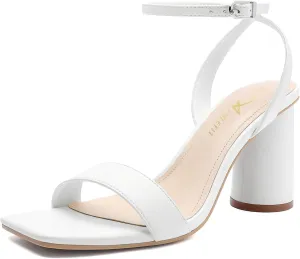Athlefit Chunky Heels for Women Block Heeled Sandals Square Toe Ankle Strap Fashion High Heels for Prom