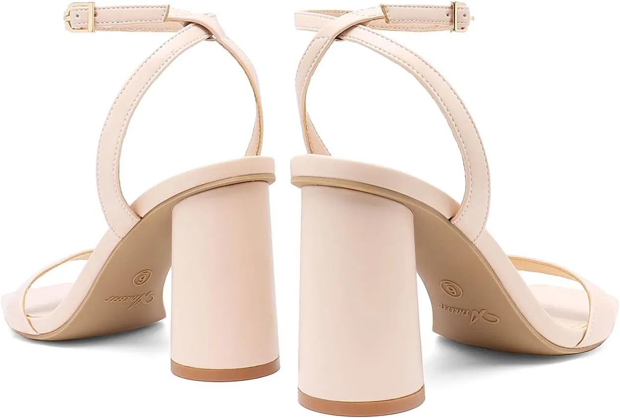 Athlefit Chunky Heels for Women Block Heeled Sandals Square Toe Ankle Strap Fashion High Heels for Prom