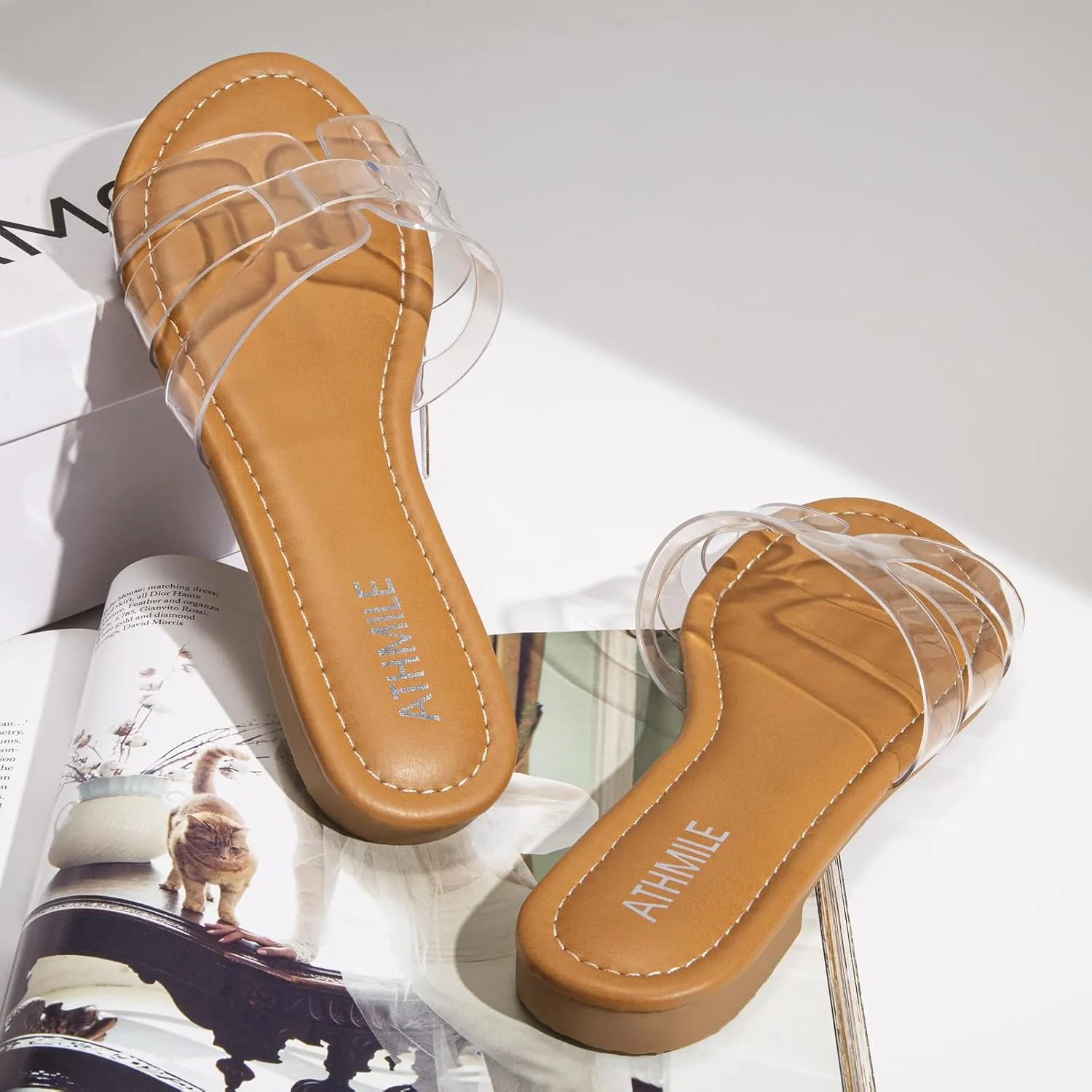 ATHMILE Sandals for Women 2025 Vacation Womens Sandals Dressy Summer Flats Sandals Women Slides for Party Wedding Beach