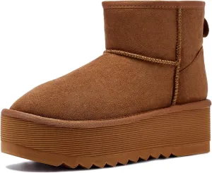 AUSLAND Women‘s Platform Mini Winter Ankle Classic Snow Boots Fleece Lined Warm Comfortable Anti-Slip Boots 9378