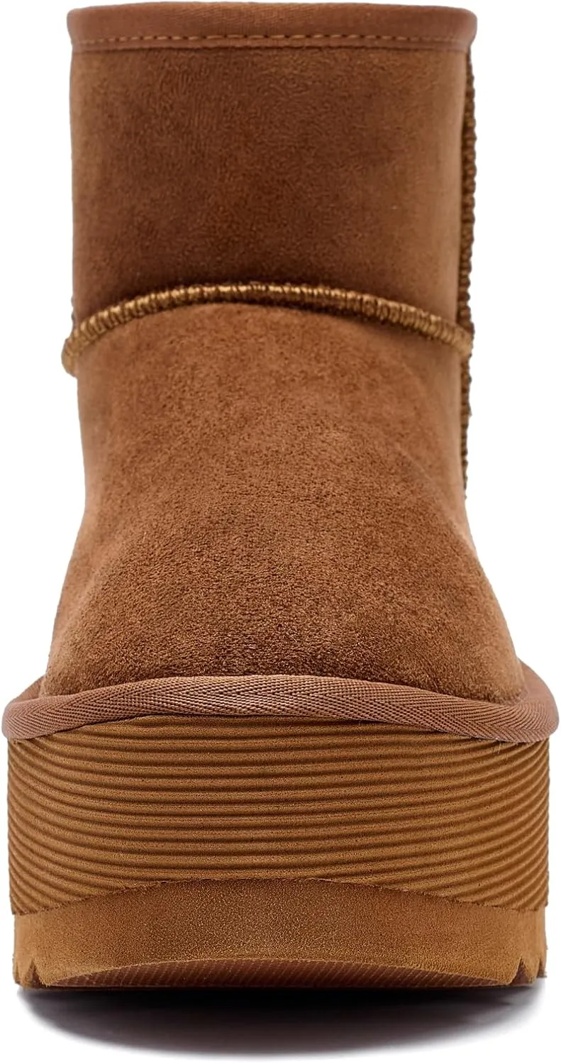 AUSLAND Women‘s Platform Mini Winter Ankle Classic Snow Boots Fleece Lined Warm Comfortable Anti-Slip Boots 9378