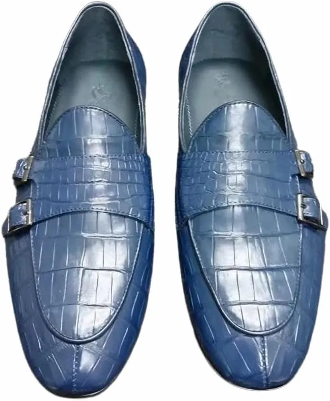 Authentic Crocodile Skin Business Casual Designer Men Blue Moccasins Genuine Alligator Leather Male Slip-on Dress Loafers