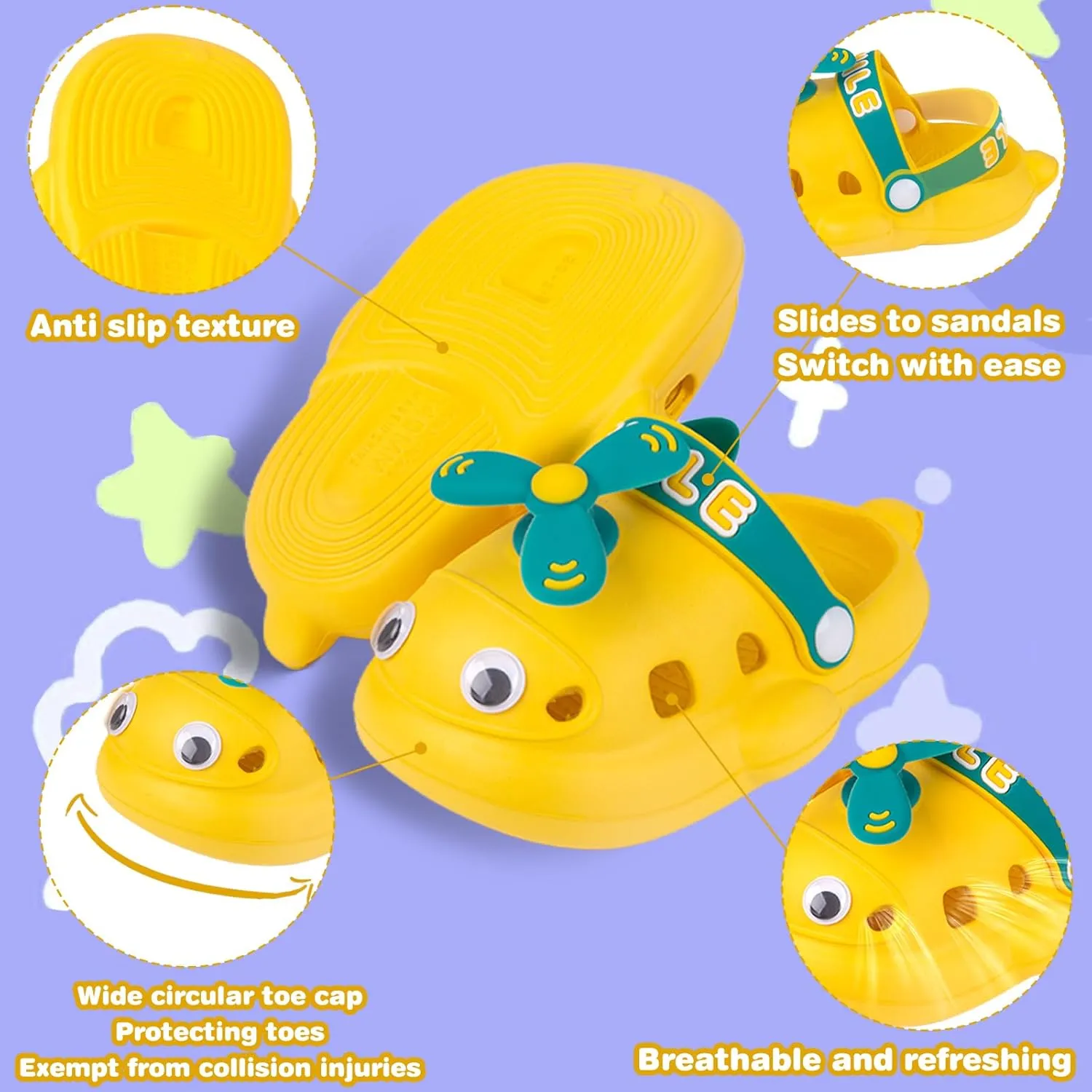 Baby Girls Boys Sandals Kid's Cute Lightweight Shoes Summer Premium Cartoon Sandals Children Caterpillar Non-Slip Beach Water Clogs Shoes Garden Slipper
