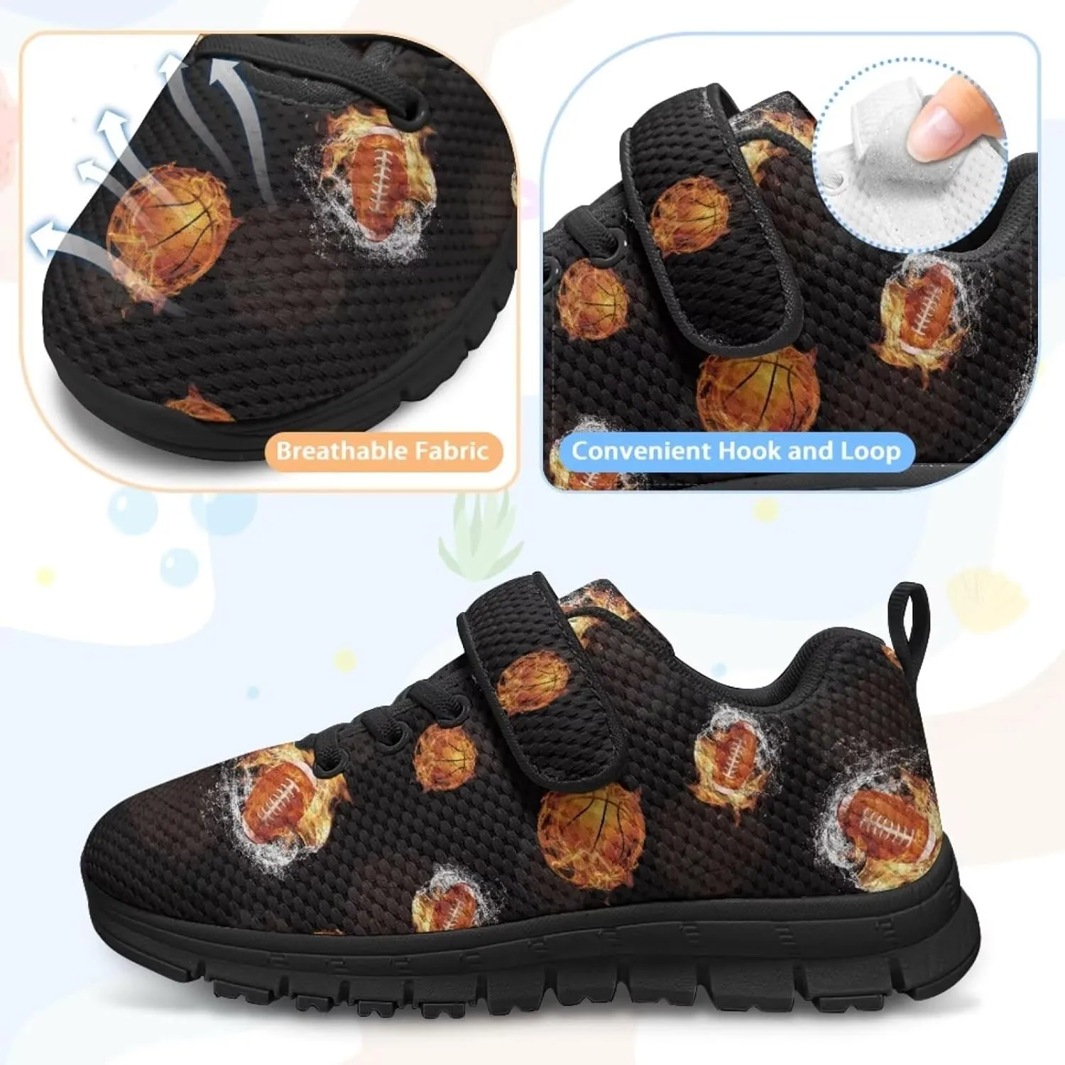 Ball Print Sport Athletic Shoes for Girls Boys Fashion Tennis Sneakers Running Walking Sneaker