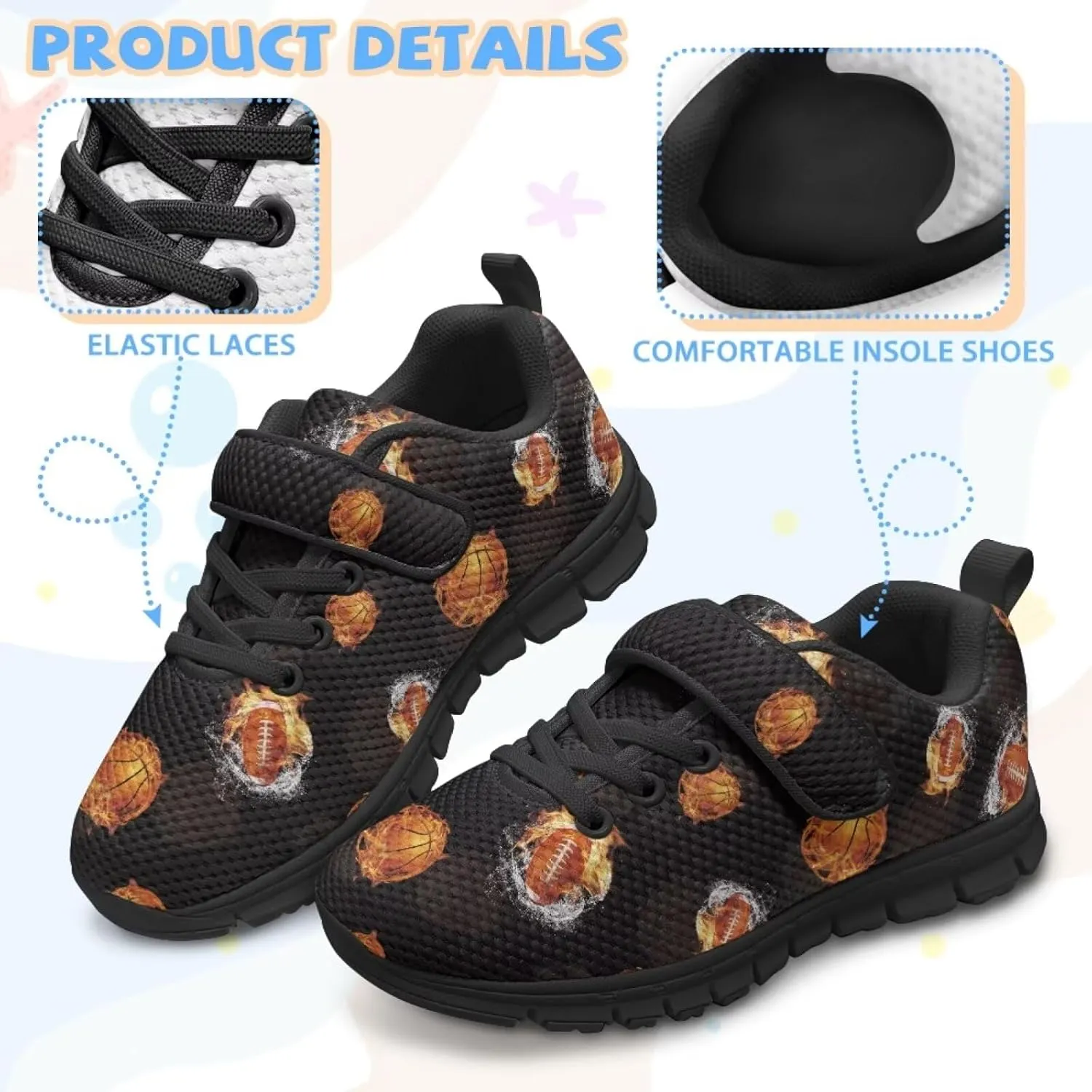 Ball Print Sport Athletic Shoes for Girls Boys Fashion Tennis Sneakers Running Walking Sneaker