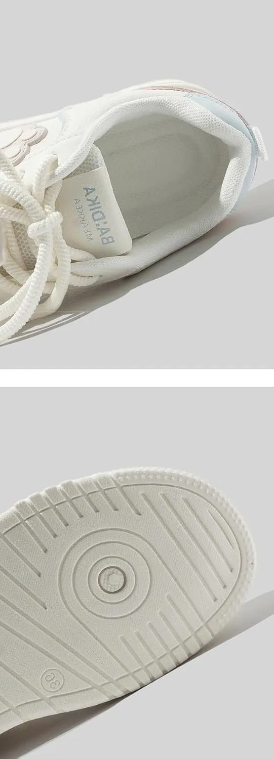 Bear Claw Charm Retro Sneakers - Y2K Kawaii Chunky Platform Shoes for Women & Girls, Comfy Thick Sole White Casual Trainers for Daily Wear, Birthday Gifts, Minimalist Streetwear, Hiking