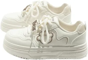 Bear Claw Charm Retro Sneakers - Y2K Kawaii Chunky Platform Shoes for Women & Girls, Comfy Thick Sole White Casual Trainers for Daily Wear, Birthday Gifts, Minimalist Streetwear, Hiking