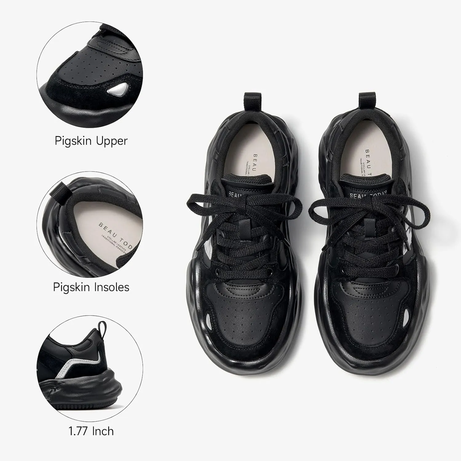 BEAU TODAY Chunky Sneakers for Women, Womens Fashion Sneakers, Breathable Comfort Casual Tennis Shoes, Lightweight Lace-up Sneakers for Travel Gym Work
