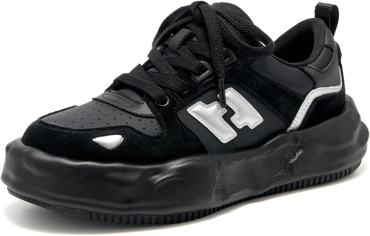 BEAU TODAY Chunky Sneakers for Women, Womens Fashion Sneakers, Breathable Comfort Casual Tennis Shoes, Lightweight Lace-up Sneakers for Travel Gym Work