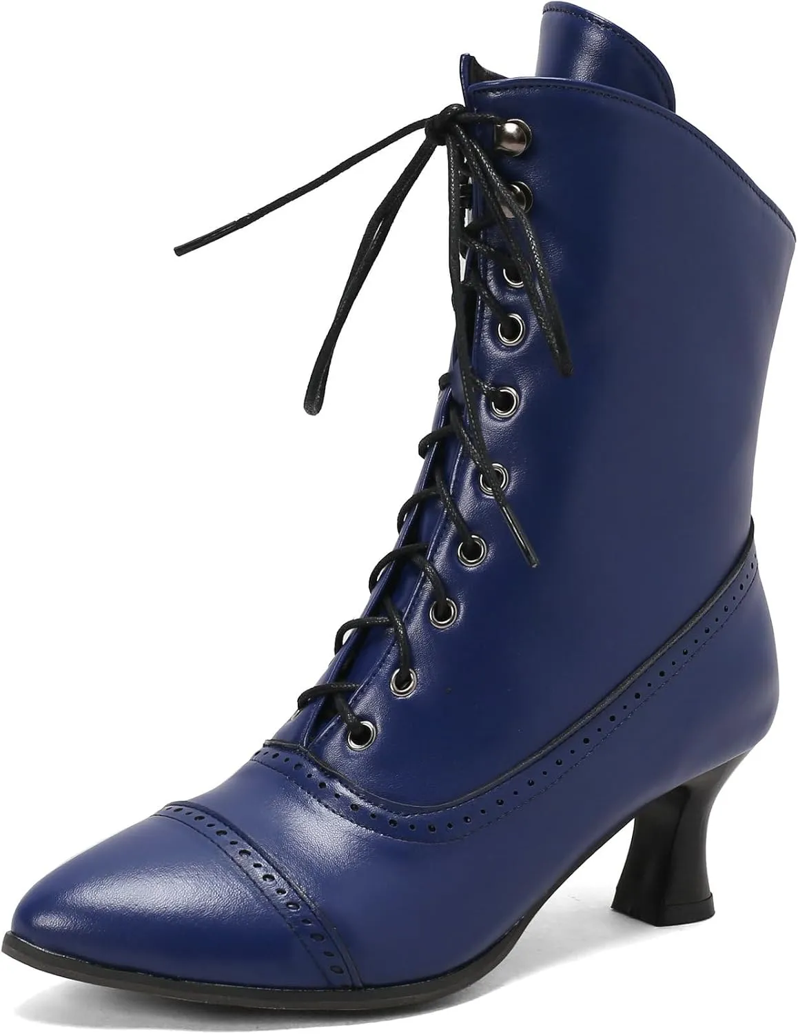 Betastella Womens Vintage Style Renaissance Boots Kitten Heel Lace Up Victorian Boots Pointed Toe Chunky Heel Ankle Boots Wingtip Witch Booties