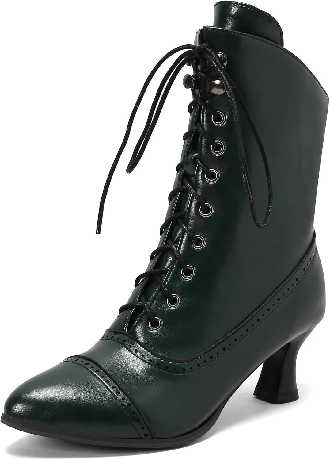 Betastella Womens Vintage Style Renaissance Boots Kitten Heel Lace Up Victorian Boots Pointed Toe Chunky Heel Ankle Boots Wingtip Witch Booties
