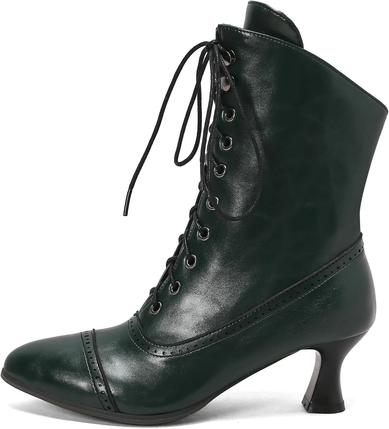Betastella Womens Vintage Style Renaissance Boots Kitten Heel Lace Up Victorian Boots Pointed Toe Chunky Heel Ankle Boots Wingtip Witch Booties