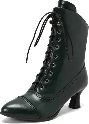 Betastella Womens Vintage Style Renaissance Boots Kitten Heel Lace Up Victorian Boots Pointed Toe Chunky Heel Ankle Boots Wingtip Witch Booties