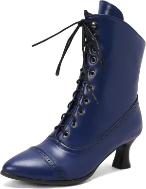 Betastella Womens Vintage Style Renaissance Boots Kitten Heel Lace Up Victorian Boots Pointed Toe Chunky Heel Ankle Boots Wingtip Witch Booties