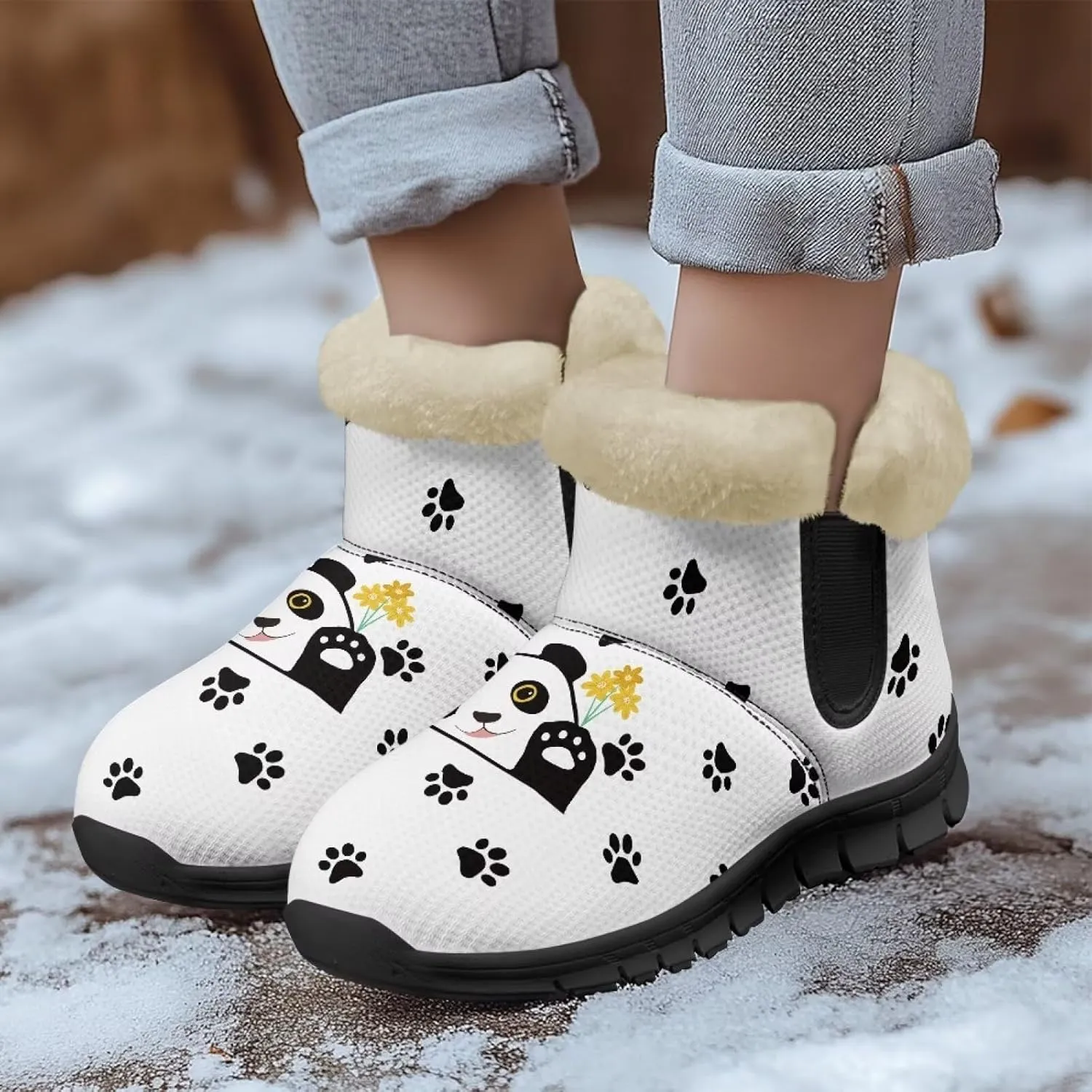 Binienty Womens Winter Boots Fuzzy Warm Snow Boots Ankle Booties Mens Barefoot Boots