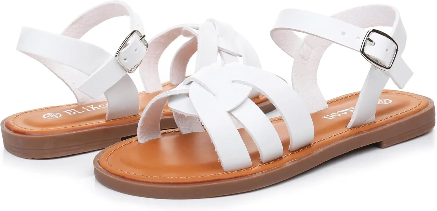 Blikcon Girls Open Toe Princess Flat Sandals Strappy Summer Sandals (Toddler/Little Kid)
