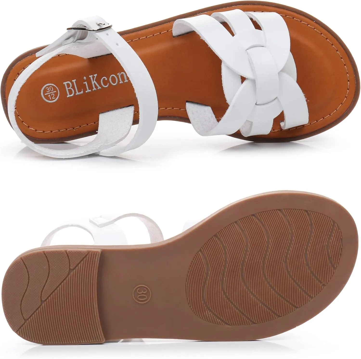 Blikcon Girls Open Toe Princess Flat Sandals Strappy Summer Sandals (Toddler/Little Kid)