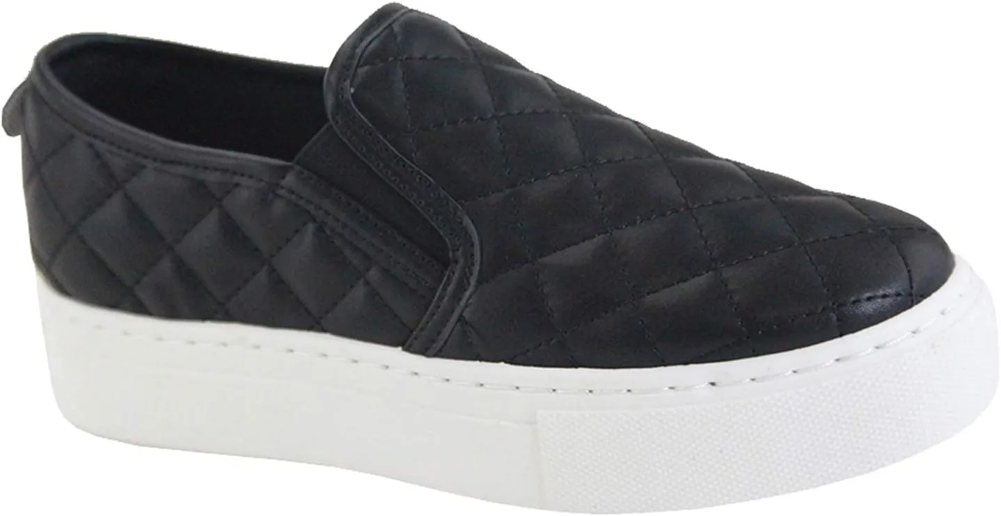 Blue Lemon Round Toe Quilted Comfort Fashion Platform Slip on Sneakers