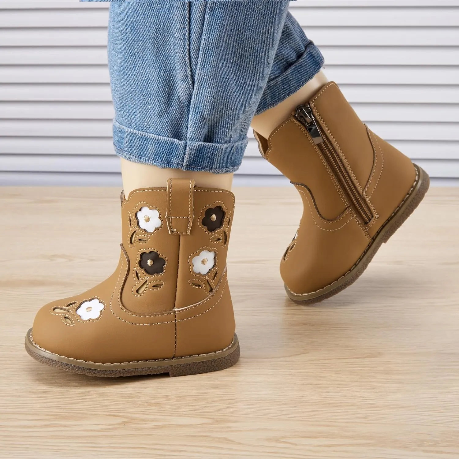 BMCiTYBM Baby Cowboy Cowgirl Boots Infant Western Boots Toddler Boys Girls Round Toe Riding Mid Calf Boots All Seasons for 6 9 12 18 24 Months