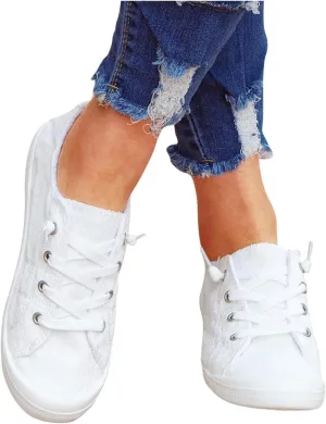 Canvas Shoes for Women Lace up Canvas Sneakers,Lace Up Fashion Comfortable Walking Shoes,Slip On Non Slip Casual Shoes Lace Up Canvas Low Top Shoes