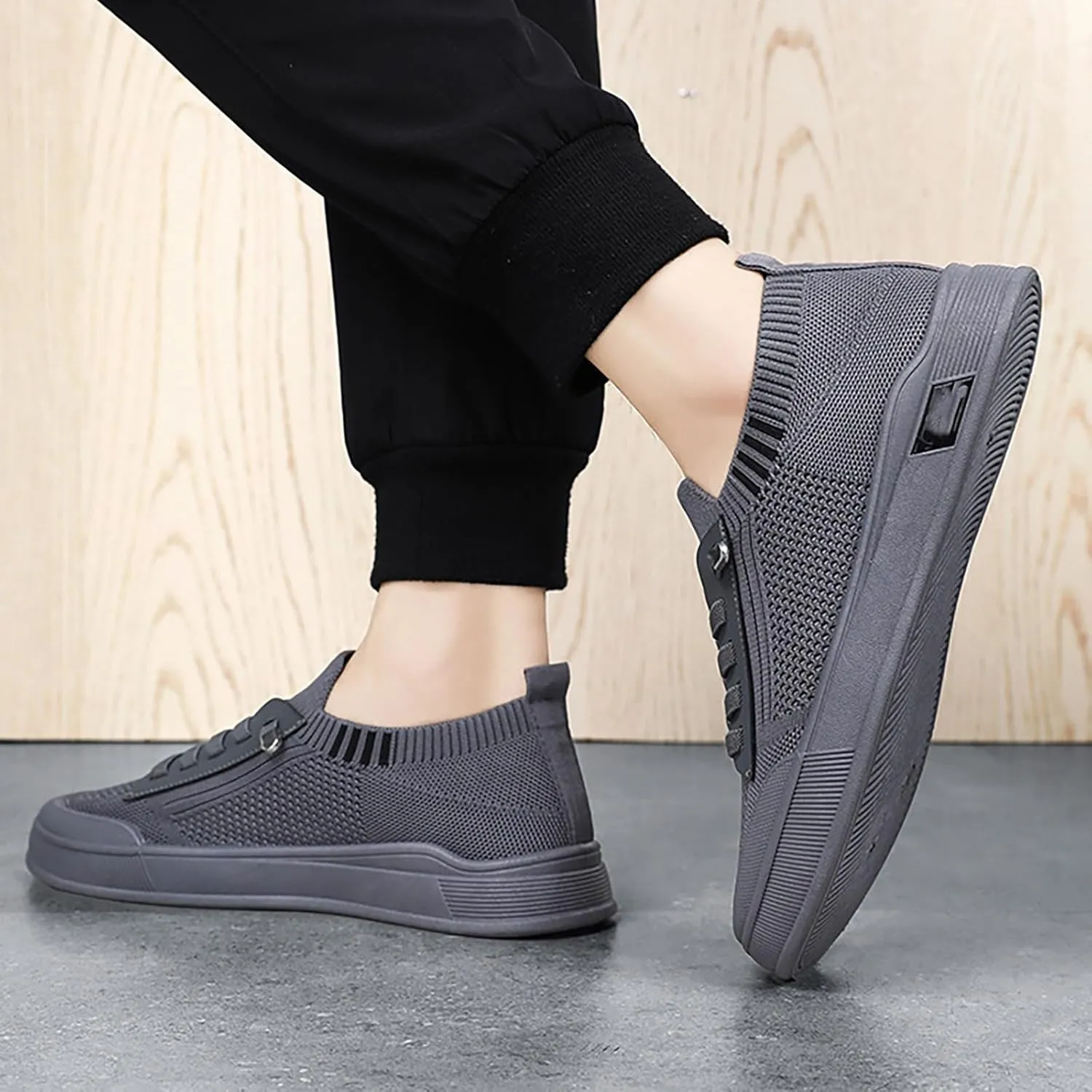Casual Dress Shoes for Men Mesh Walking Shoes Side Zipper Running Shoes Soft Sole Flat Sneakers Slip On Tennis Shoes