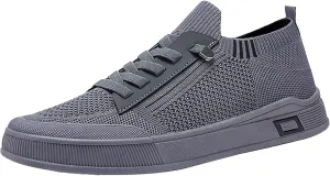Casual Dress Shoes for Men Mesh Walking Shoes Side Zipper Running Shoes Soft Sole Flat Sneakers Slip On Tennis Shoes
