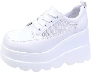 Casual Wedge Sneakers Ankle Boots Autumn And Winter Platform Breathable Hollow Shoes White Shoes Female Students Single Shoes Fashion Ladies High Heels Pumps Shoes ( Color : White , Shoe Size : 9 )