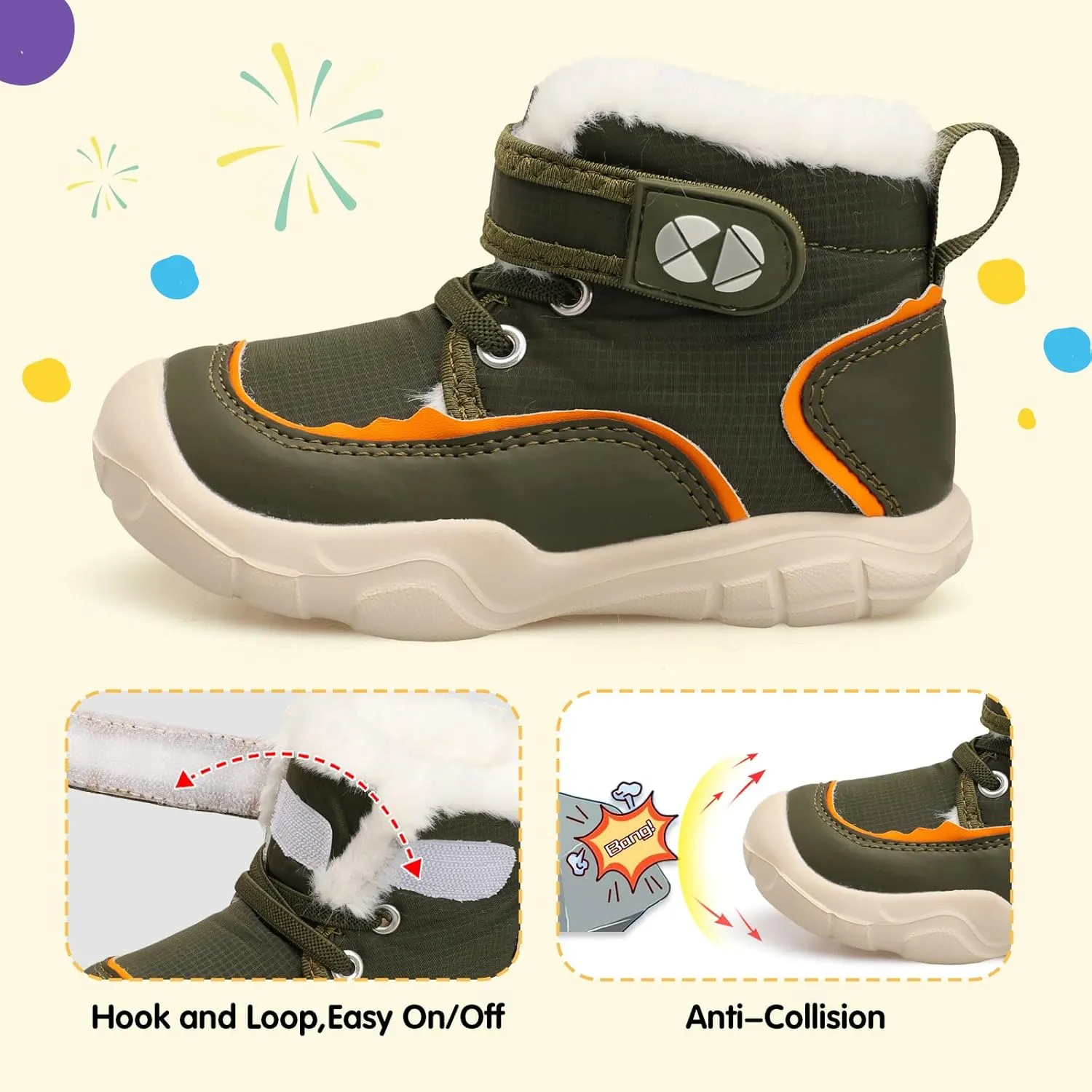 Centipede Demon Toddler Boots Boys Girls Winter Boots Waterproof Fleece Kids Snow Boots Faux Fur Booties Warm Walking Shoes for Indoor Outdoor