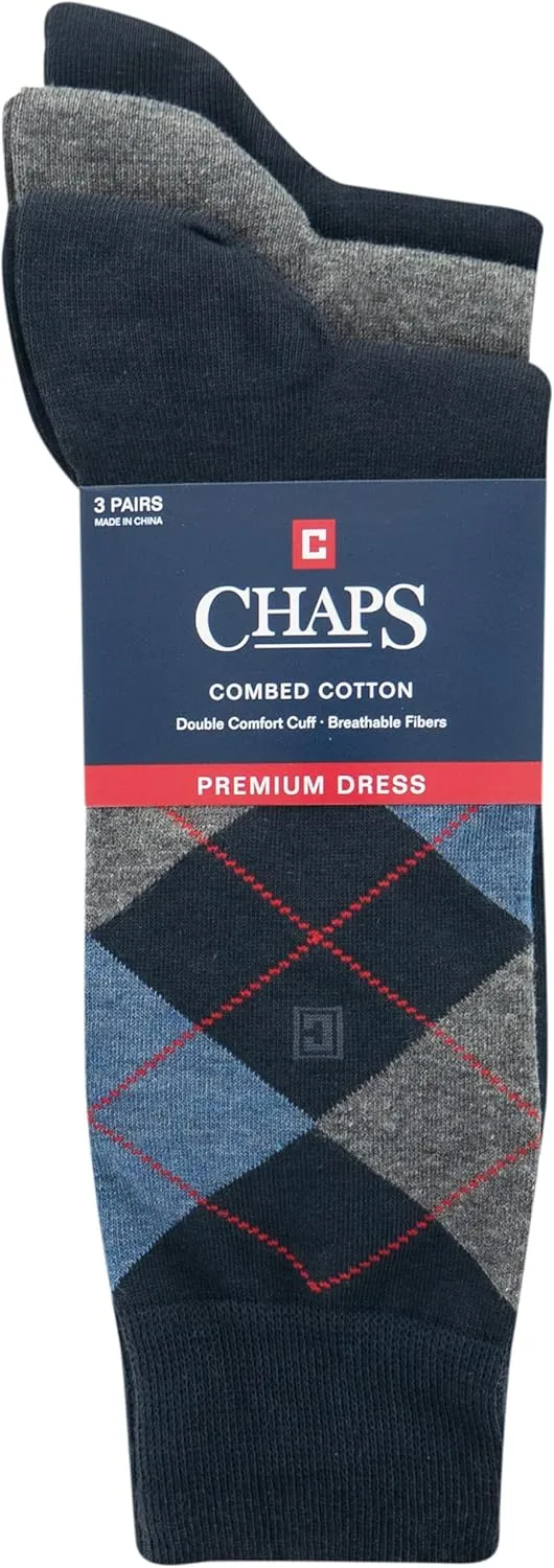 Chaps Men's Soft Argyle Dress Crew Socks-3 Pair Pack-Reinforced Heel and Toe