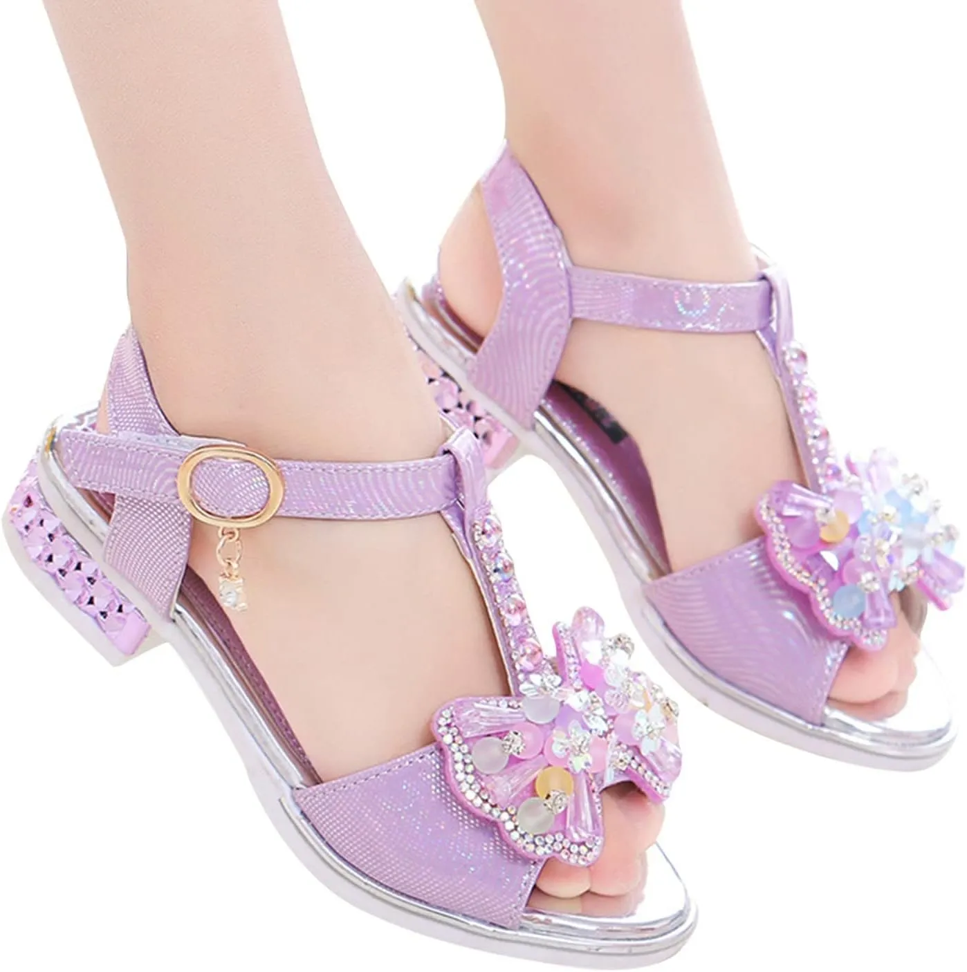 Children Shoes Diamond Butterfly Sandals Summer Fashion Thick Soles Open Toe Student Dance Princess Shoes