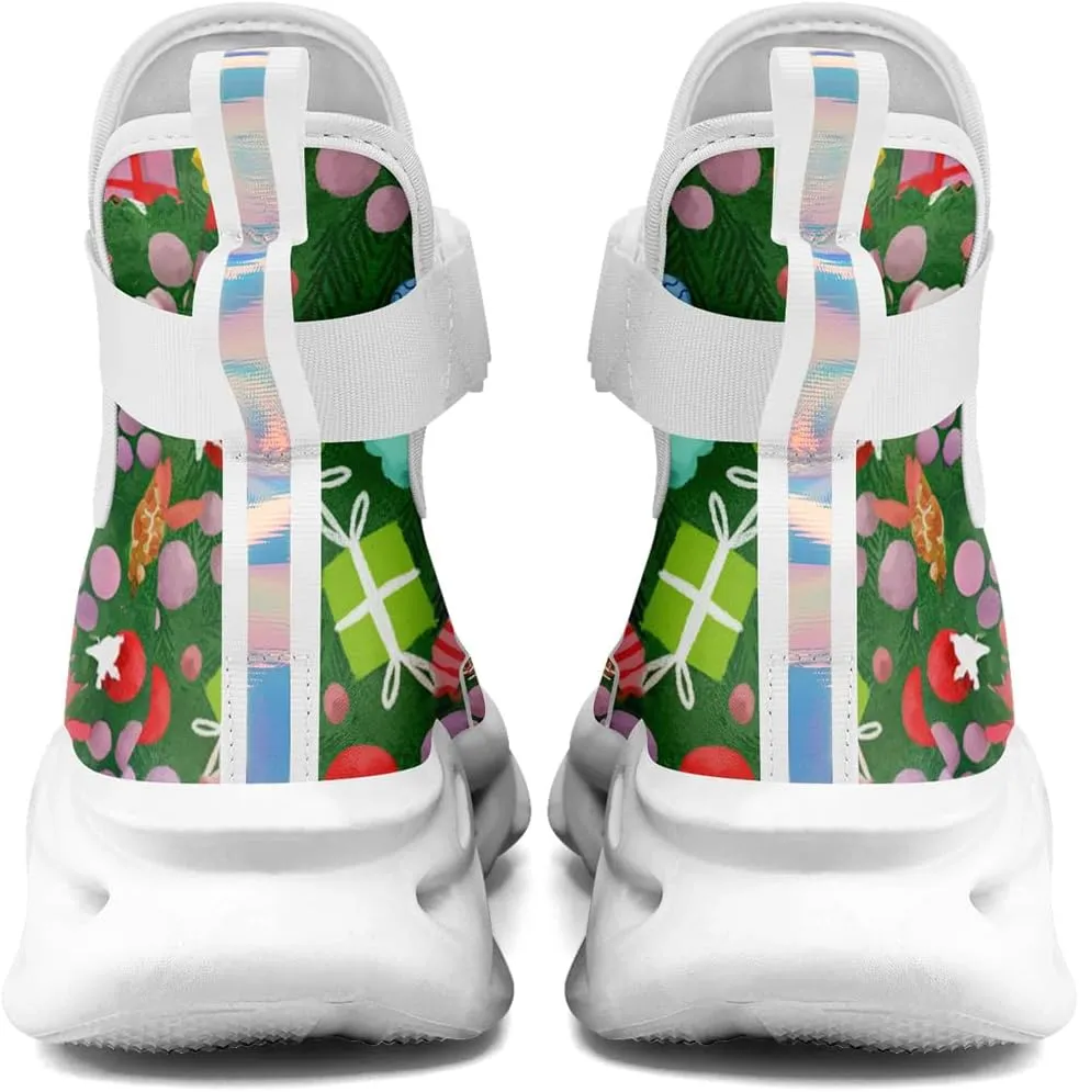 Christmas Santa Claus Print High-Top Sneakers for Women Lightweight Slip-On Round Toe Boot Non-Washable, Suitable All Seasons