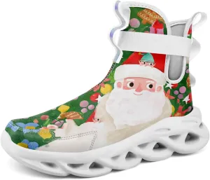 Christmas Santa Claus Print High-Top Sneakers for Women Lightweight Slip-On Round Toe Boot Non-Washable, Suitable All Seasons