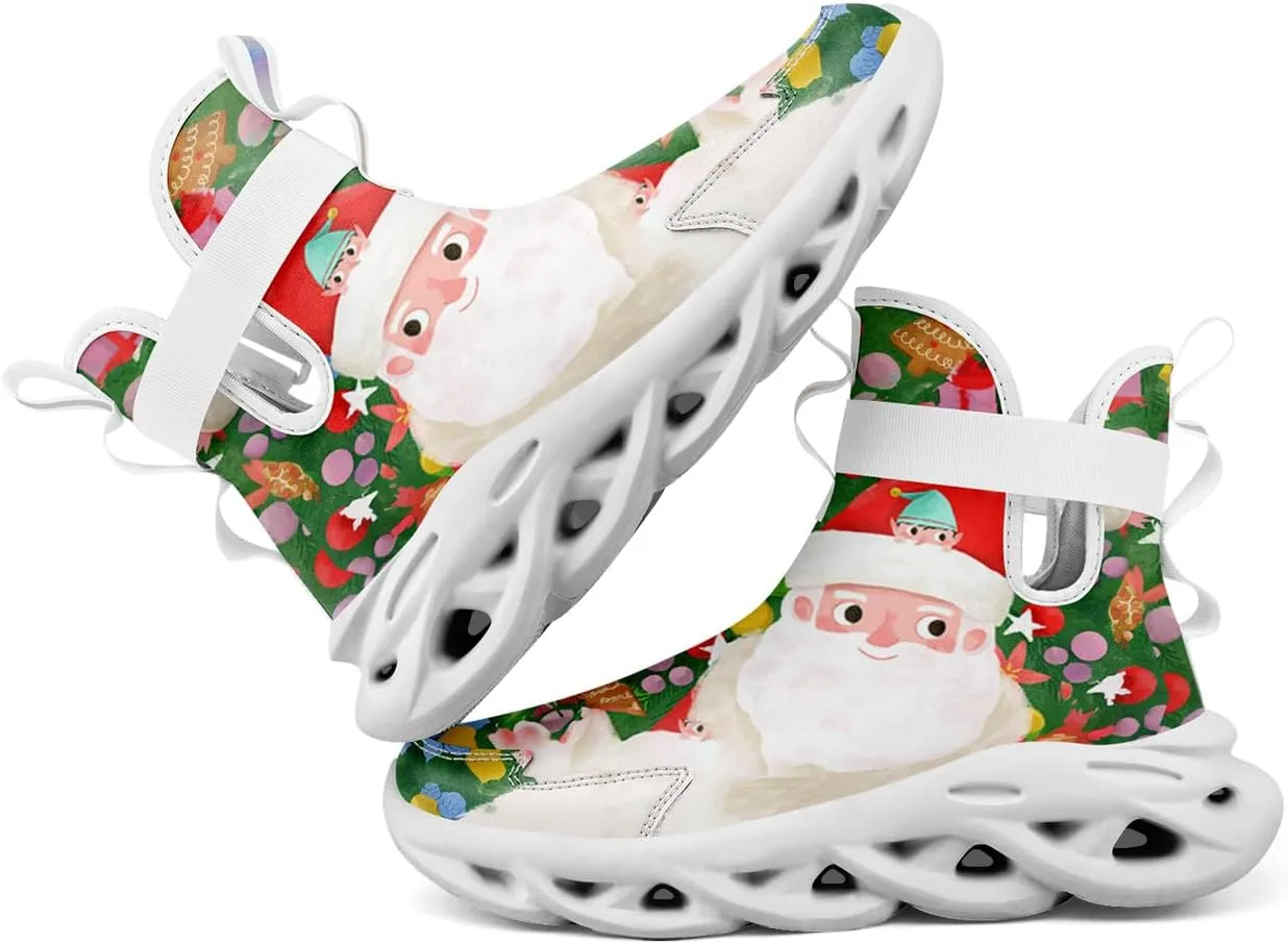 Christmas Santa Claus Print High-Top Sneakers for Women Lightweight Slip-On Round Toe Boot Non-Washable, Suitable All Seasons