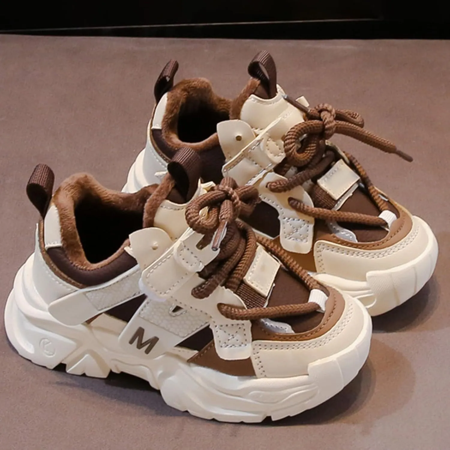 Chunky Sneakers for Girls Fashion Lace-up Comfortable Breathable Casual Walking Shoes for Outdoor Kid Light up Shoes