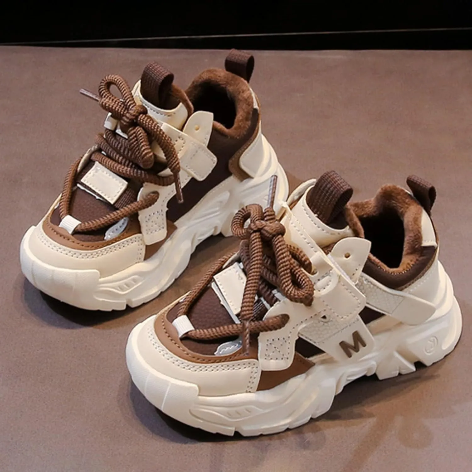 Chunky Sneakers for Girls Fashion Lace-up Comfortable Breathable Casual Walking Shoes for Outdoor Kid Light up Shoes