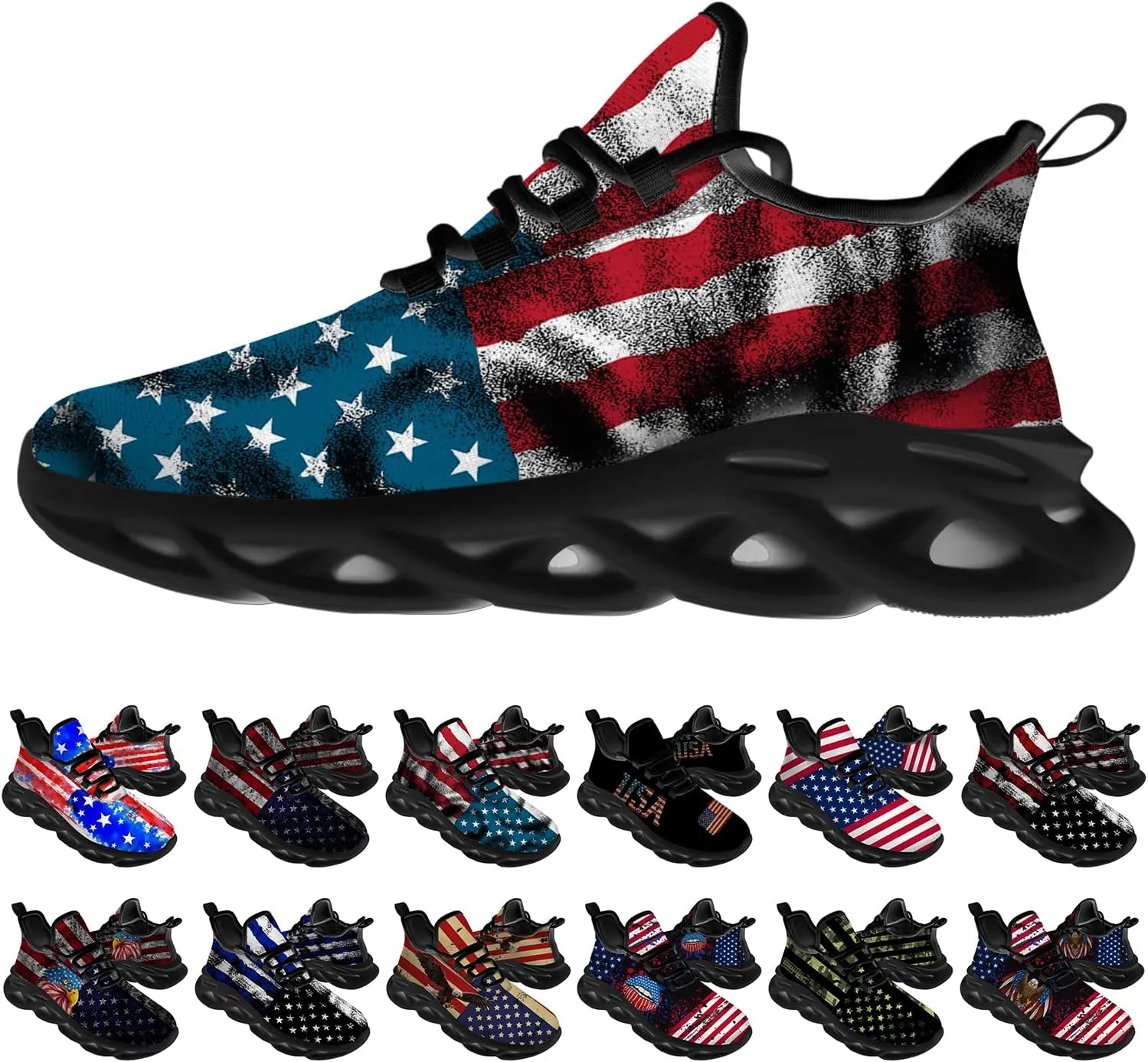 Ciadoon American Flag Shoes for Men Women Running Shoes Sport Walking Tennis Sneakers Athletic Shoes Gifts for Boy Girl